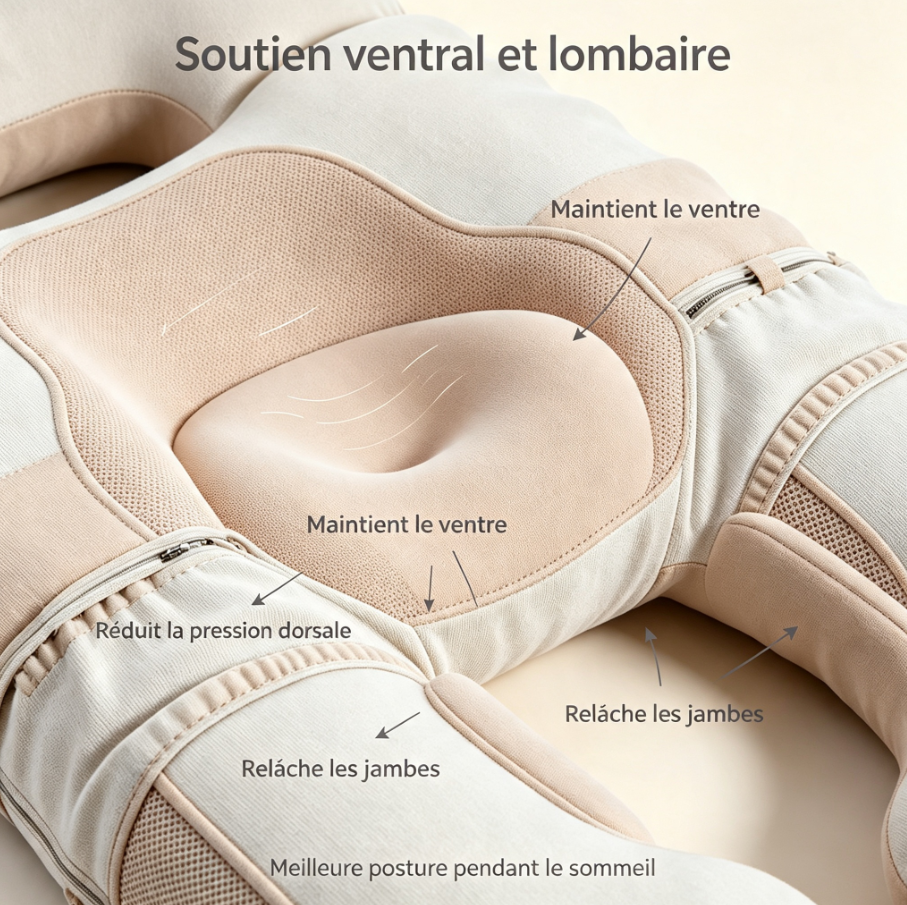 Coussin de grossesse modulaire multi‑positions, soutien ventre dos jambes, housse lavable, oreiller de sommeil latéral et relaxation