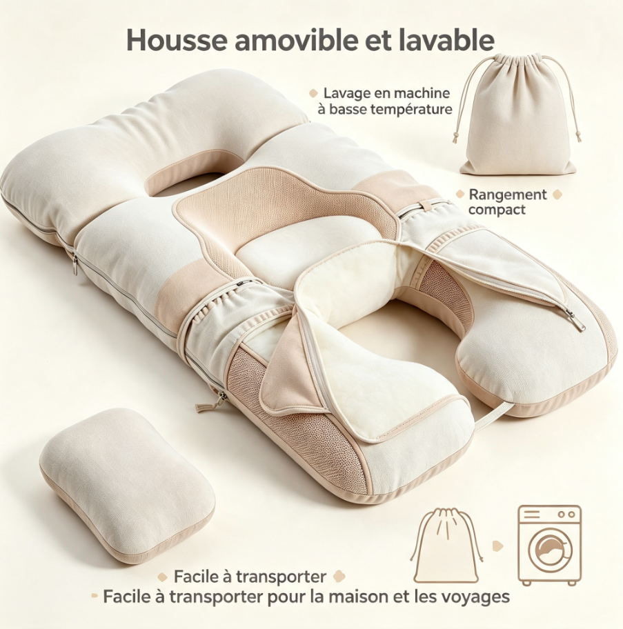 Coussin de grossesse modulaire multi‑positions, soutien ventre dos jambes, housse lavable, oreiller de sommeil latéral et relaxation