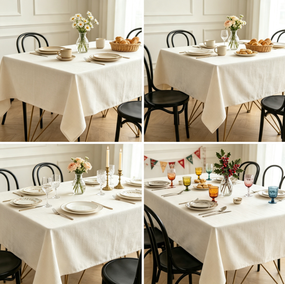 Nappe de table unie en mélange coton‑lin, imperméable anti‑tache, nappe simple pour salle à manger et cuisine