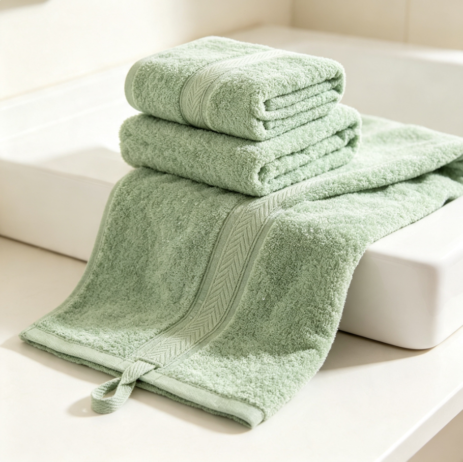 Set de serviettes en bambou antibactérien, boucles de suspension, ultra‑absorbant et séchage rapide pour salle de bain