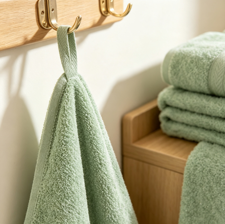 Set de serviettes en bambou antibactérien, boucles de suspension, ultra‑absorbant et séchage rapide pour salle de bain