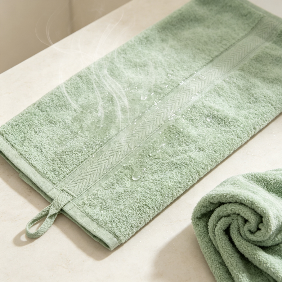 Set de serviettes en bambou antibactérien, boucles de suspension, ultra‑absorbant et séchage rapide pour salle de bain