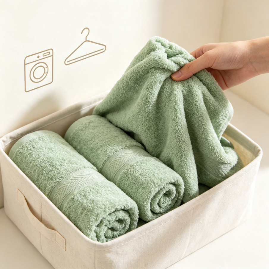 Set de serviettes en bambou antibactérien, boucles de suspension, ultra‑absorbant et séchage rapide pour salle de bain