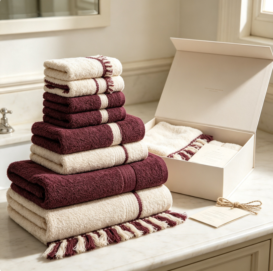 Set de 8 serviettes de bain en coton biologique recyclé à franges, coffret‑cadeau certifié OEKO‑TEX, ultra‑absorbant pour salle de bain