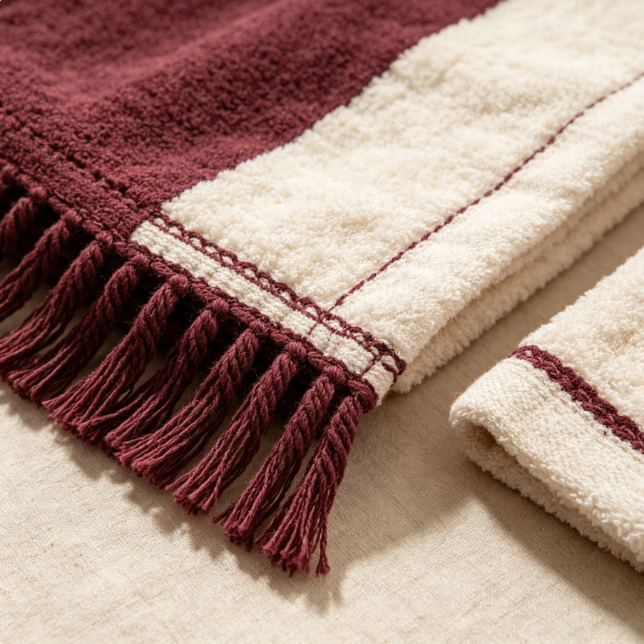 Set de 8 serviettes de bain en coton biologique recyclé à franges, coffret‑cadeau certifié OEKO‑TEX, ultra‑absorbant pour salle de bain