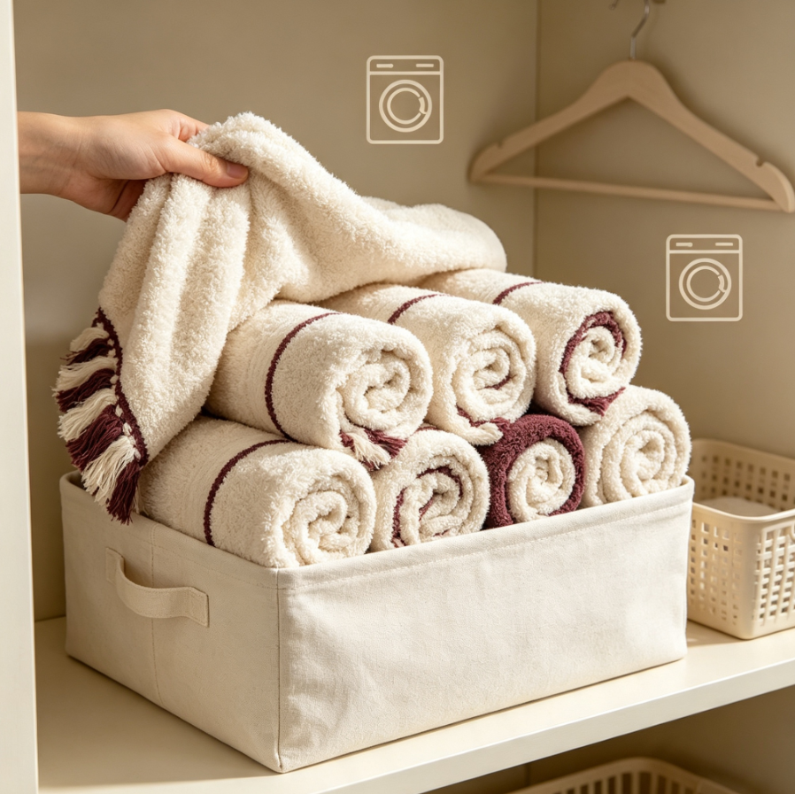Set de 8 serviettes de bain en coton biologique recyclé à franges, coffret‑cadeau certifié OEKO‑TEX, ultra‑absorbant pour salle de bain
