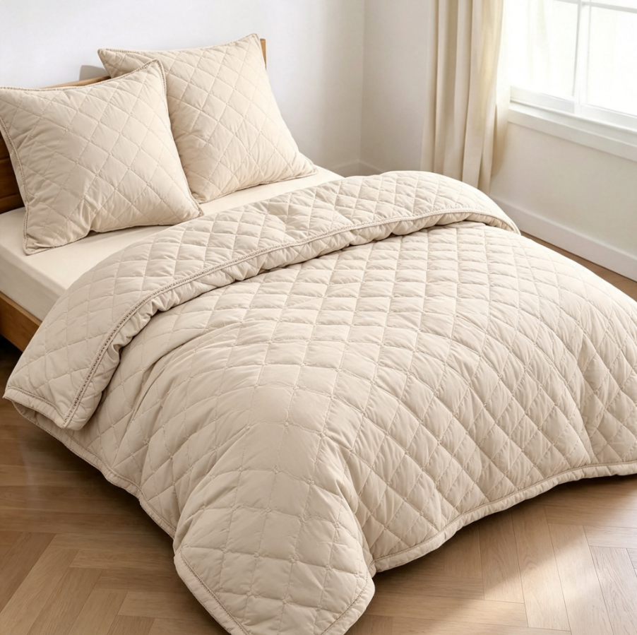 Couvre‑lit matelassé style français 3 pièces, matelassage losange épais, lavable en machine, pour chambre à coucher