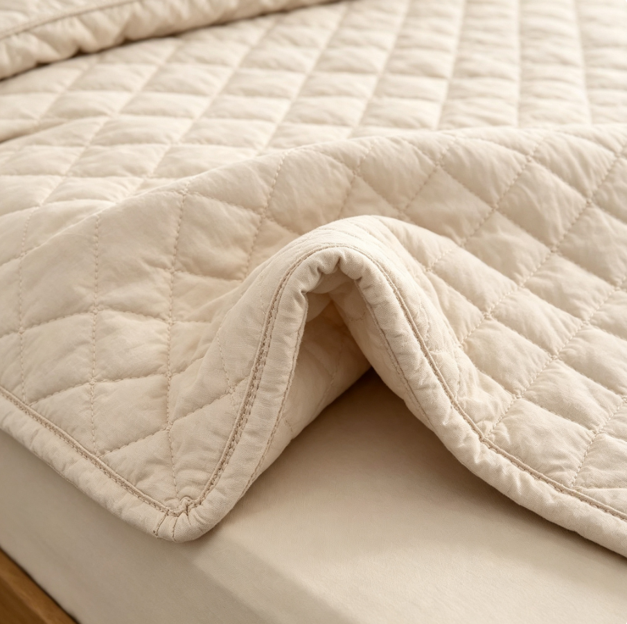 Couvre‑lit matelassé style français 3 pièces, matelassage losange épais, lavable en machine, pour chambre à coucher