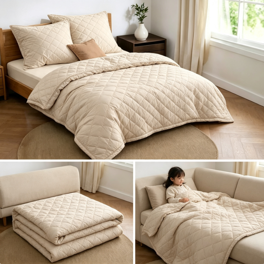 Couvre‑lit matelassé style français 3 pièces, matelassage losange épais, lavable en machine, pour chambre à coucher